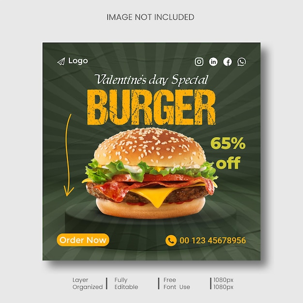 Burger special offer sale social media post and Instagram post template Premium Psd