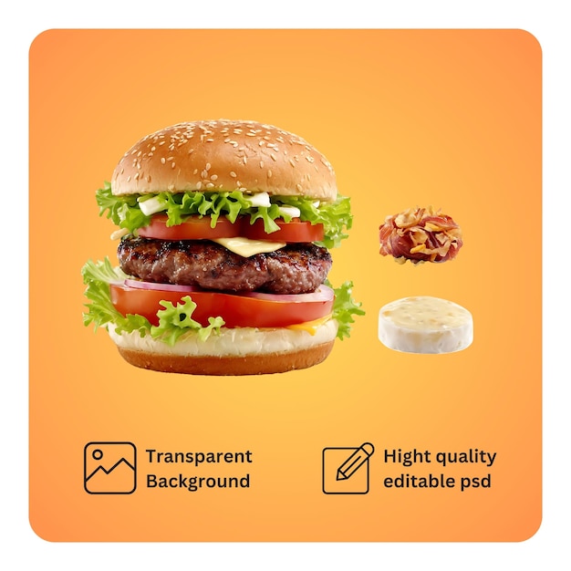 PSD burger on transparent background