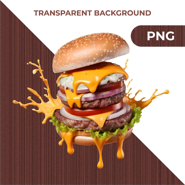 PSD a burger with bacon cheese and bacon on it transparent background