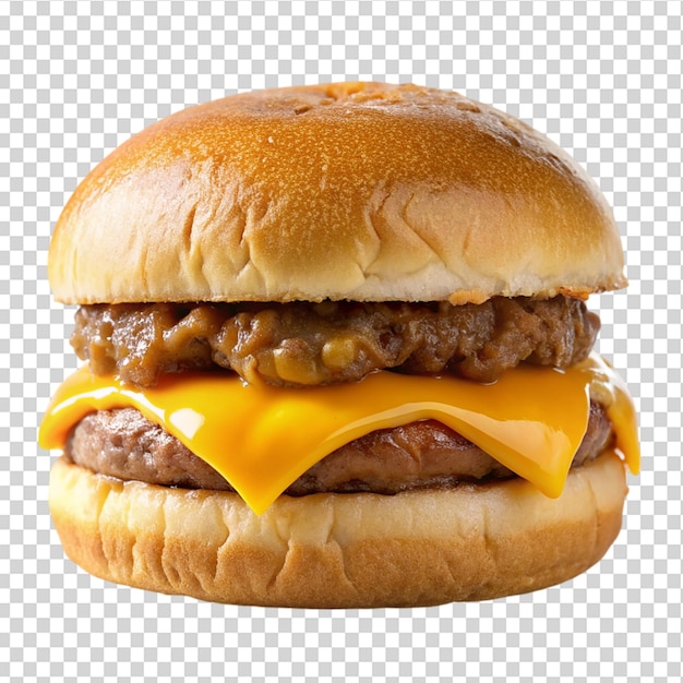 PSD a burger with cheese and meat on a bun on transparent background