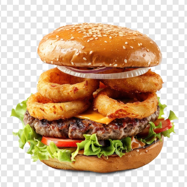 burger with onion rings side view full length on transparency background PSD