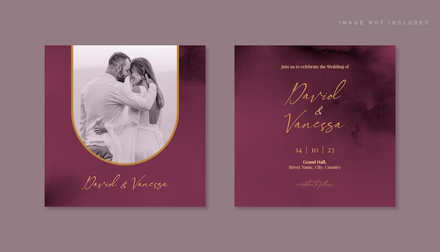 Burgundy photo wedding invitation card template for Instagram post