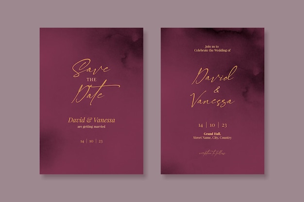 Burgundy wedding invite card set template design