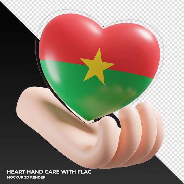 Burkina Faso flag with heart hand care realistic 3d textured