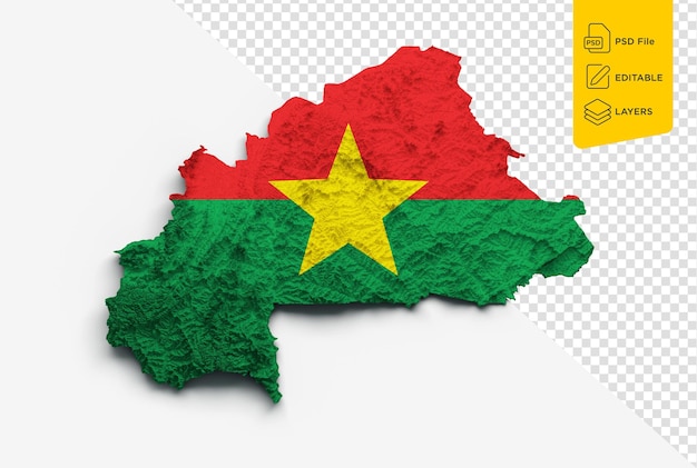 Burkina Faso Map Burkina Faso Flag Shaded relief Color Height map on isolated Background