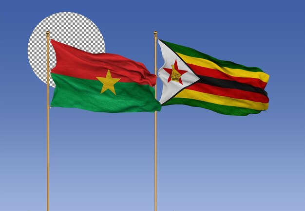 PSD burkina faso and zimbabwe wavy flags together bilateral relations 3d rendering