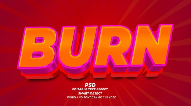 Burn 3d editable text effect PSD photoshop template