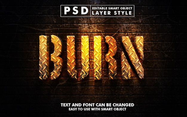 Burn 3d realistic text effect premium psd