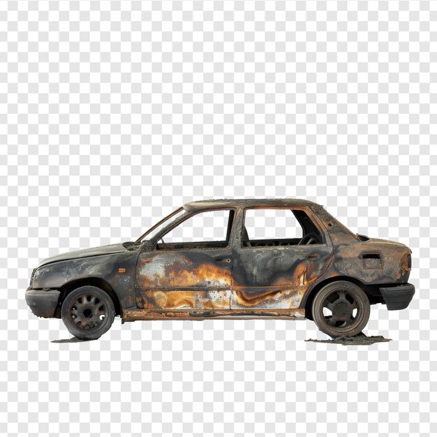 PSD burned car on transparency background psd