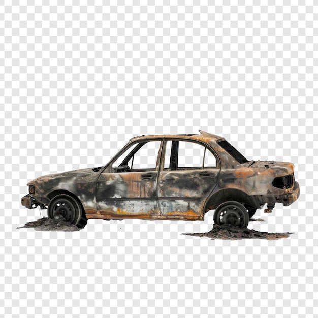 PSD burned car on transparency background psd