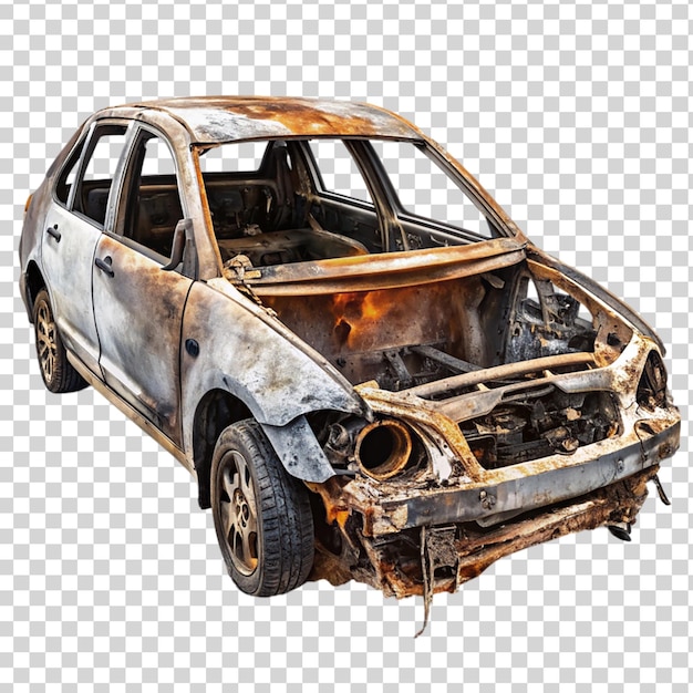 PSD a burned out vehicle isolated on transparent background