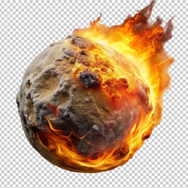 burning asteroid on transparent background