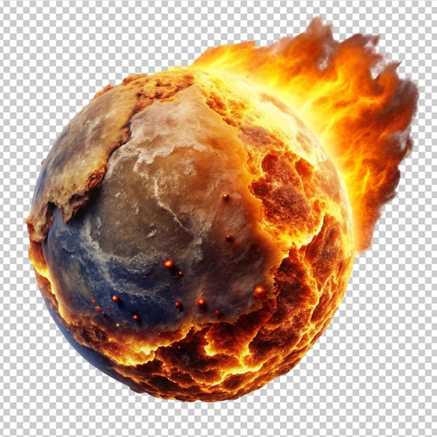 burning asteroid on transparent background