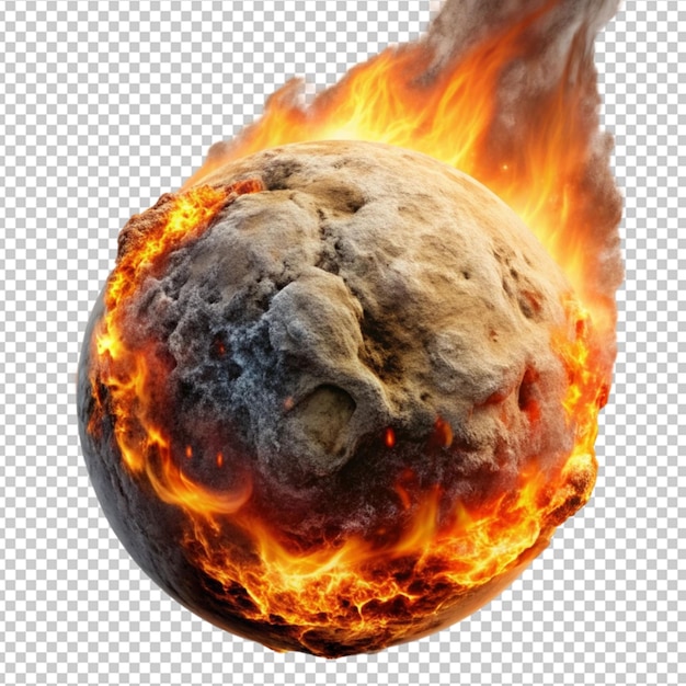 burning asteroid on transparent background