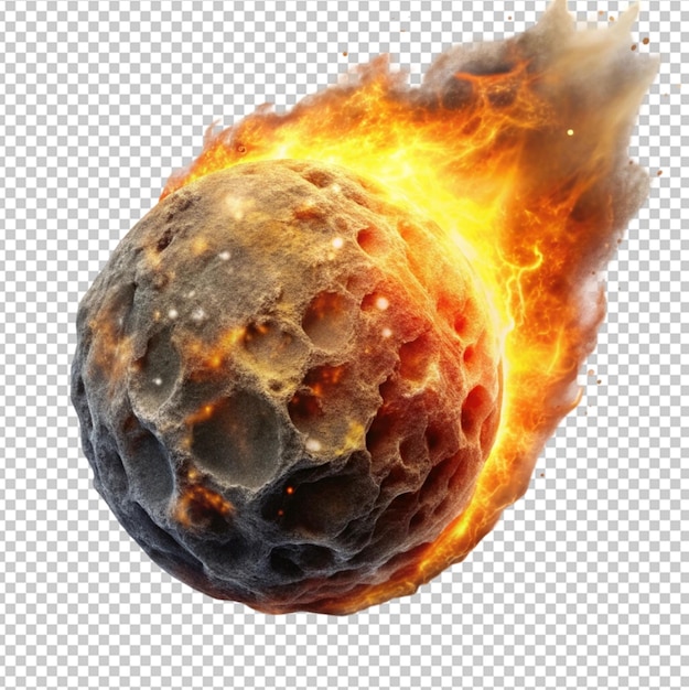 burning asteroid on transparent background