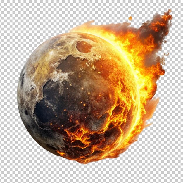 burning asteroid on transparent background