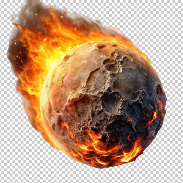 burning asteroid on transparent background