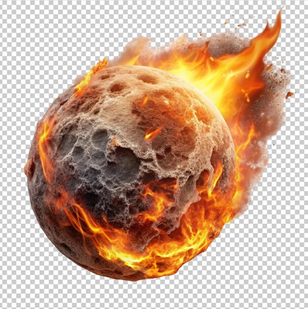 burning asteroid on transparent background