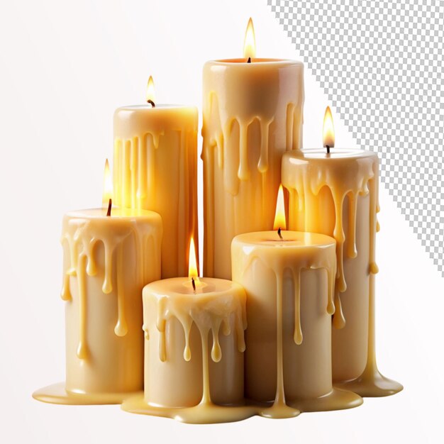 PSD burning candles dripping wax on transparent background