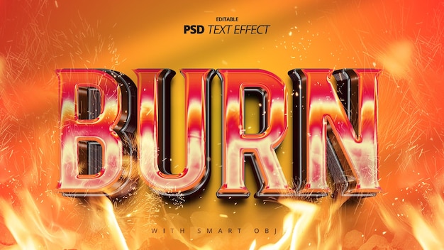 PSD burning fire 3d text effect editable template design