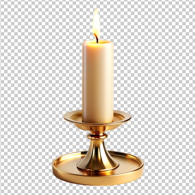 PSD burning golden candle in a candlestick on transparent background