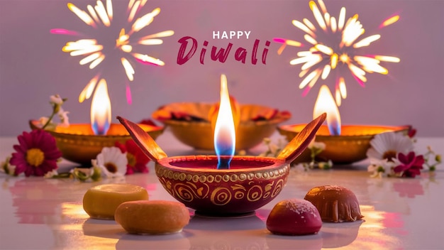 PSD burning lamps in happy diwali indian festival celebrations ai generated art