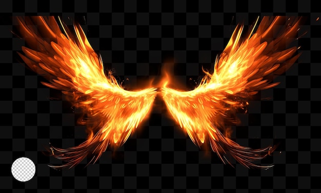 A burning wings of a phoenix on a transparent background