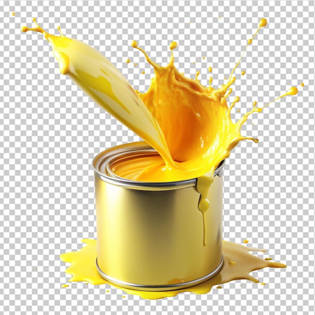 a burst of sunshine pouring yellow paint into can on transparent background