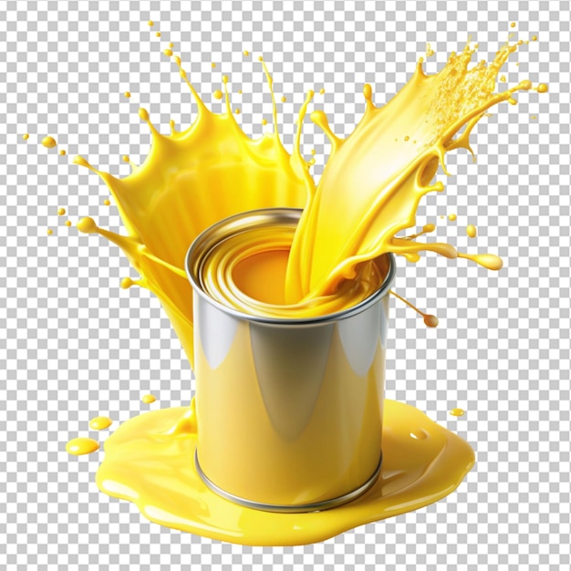 a burst of sunshine pouring yellow paint into can on transparent background