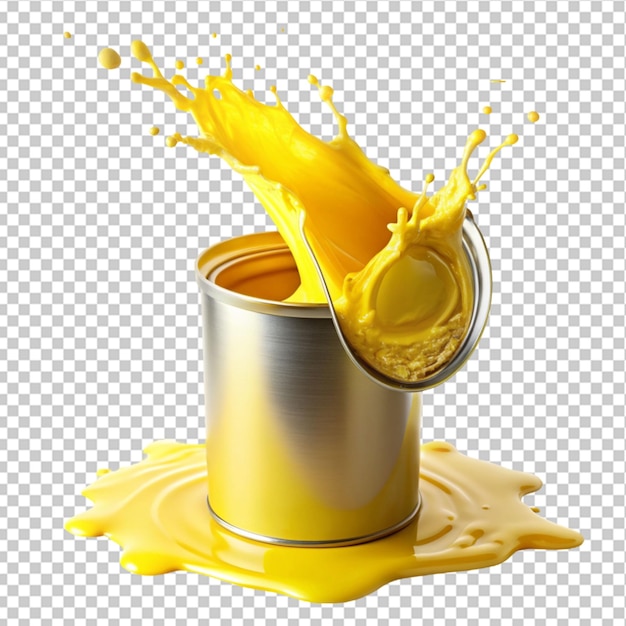 a burst of sunshine pouring yellow paint into can on transparent background