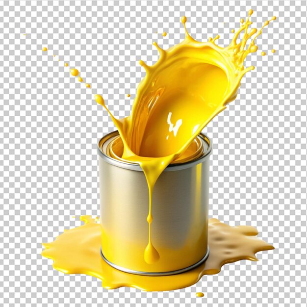 PSD a burst of sunshine pouring yellow paint into can on transparent background