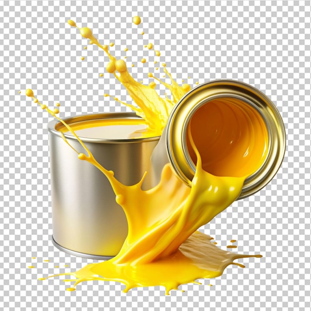 a burst of sunshine pouring yellow paint into can on transparent background