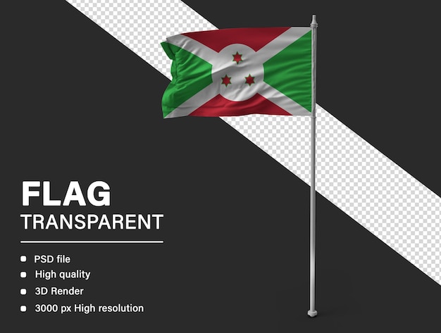 Burundi flag in realistic 3d render on transparent background