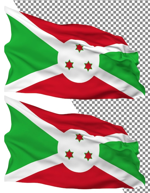 Burundi flag wave isolated plain bump texture transparent background 3d rendering