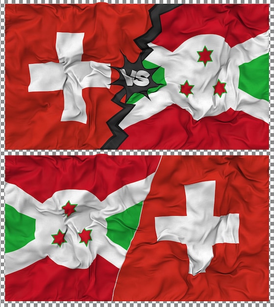 PSD burundi vs switzerland half combined flag cloth bump texture 3d rendering