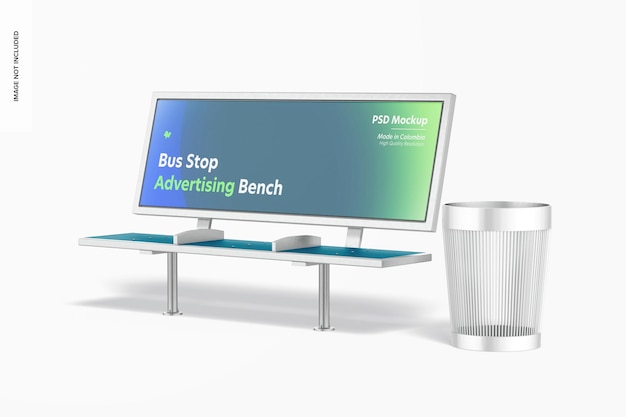 Bus Stop Advertising Bench with Trash Can Mockup