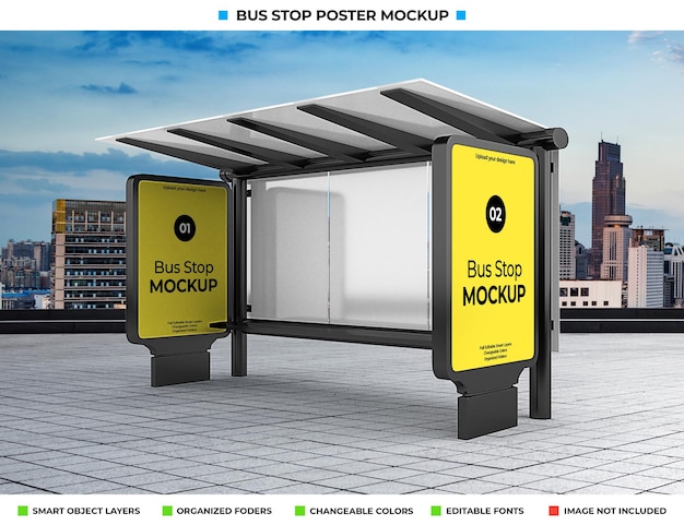 Bus stop advertising mockup on city street