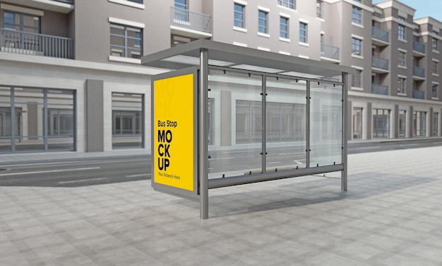 Bus Stop Billboard Bus Shelter Signage Mockup 3d rendering