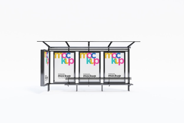 Bus Stop Bus Shelter Mockup with white Background