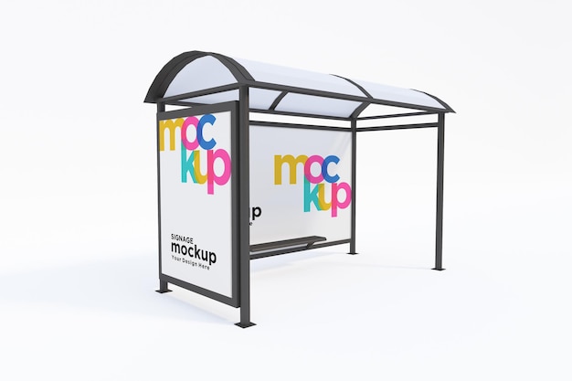 Bus Stop Bus Shelter Mockup with white Background