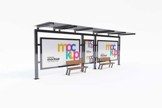 Bus Stop Bus Shelter Mockup with white Background