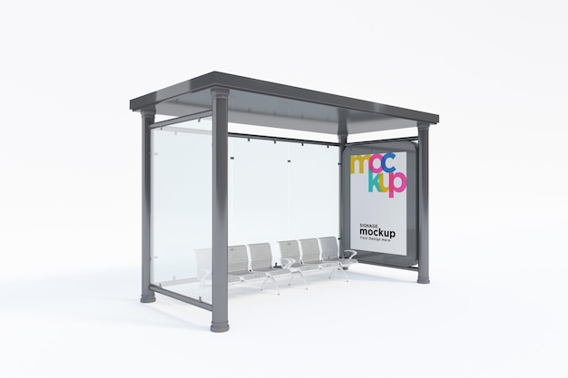 Bus Stop Bus Shelter Mockup with white Background