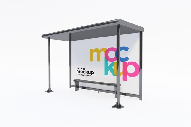 Bus Stop Bus Shelter Mockup with white Background