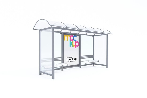 Bus Stop Bus Shelter Mockup with white Background