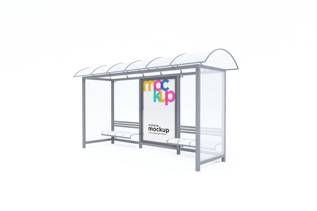 Bus Stop Bus Shelter Mockup with white Background