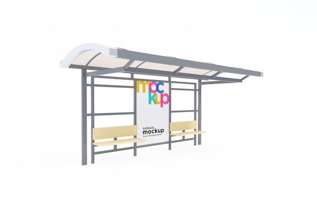 Bus Stop Bus Shelter Mockup with white Background