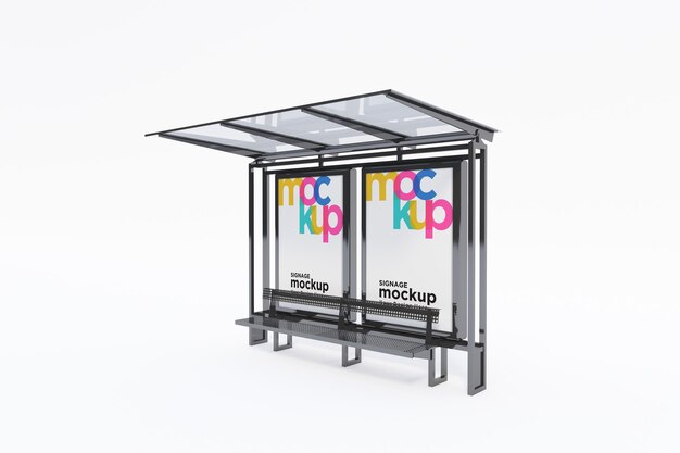 Bus Stop Bus Shelter Mockup with white Background