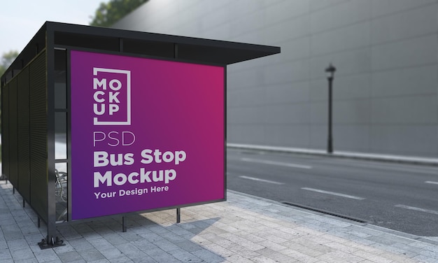 Bus Stop Bus Shelter Sign Mockup 3d Rendering