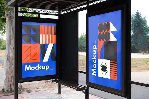 Bus stop mockup with posters