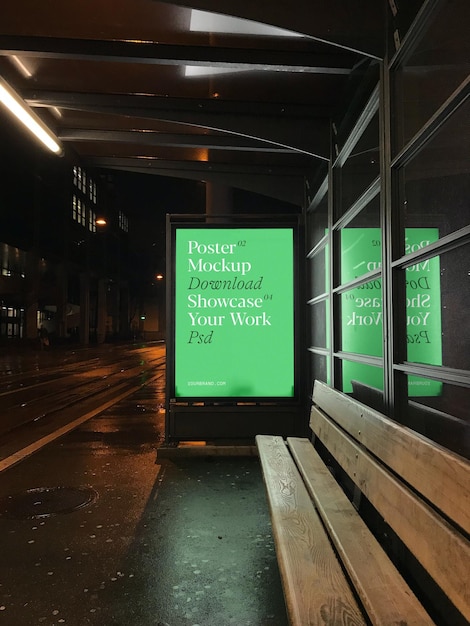 Bus Stop Poster at Night Mockup